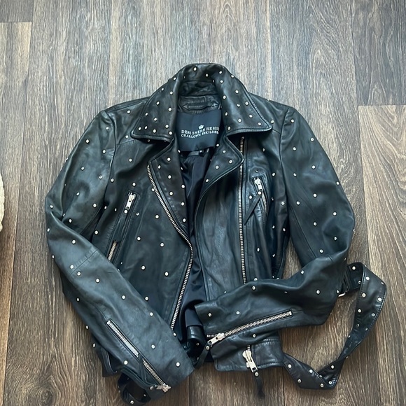 Charlotte Eskildsen Designers Remix Jacket Black Leather Crystals - Picture 2 of 12